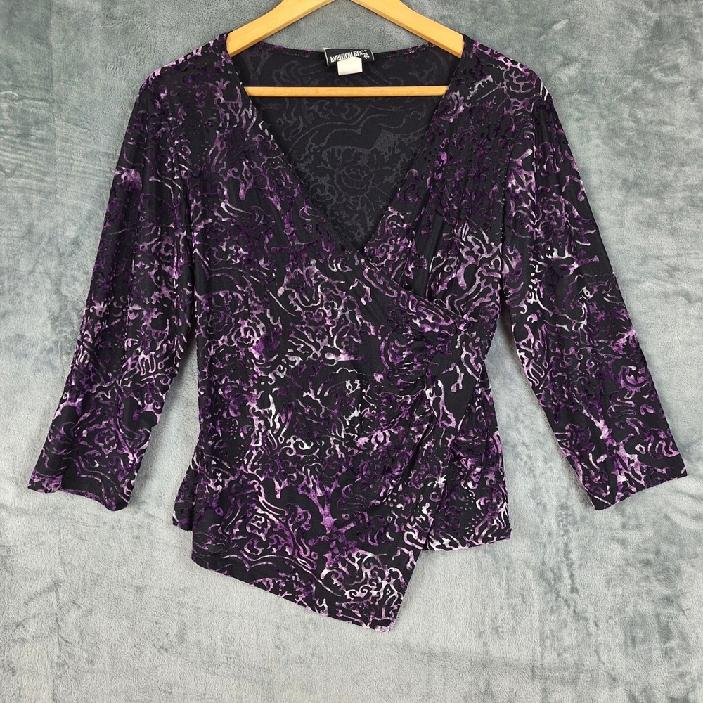 Vtg Womens Top‎ Medium Y2K Velvet Burnout Fairy Grunge Asymmetrical Whimsigoth